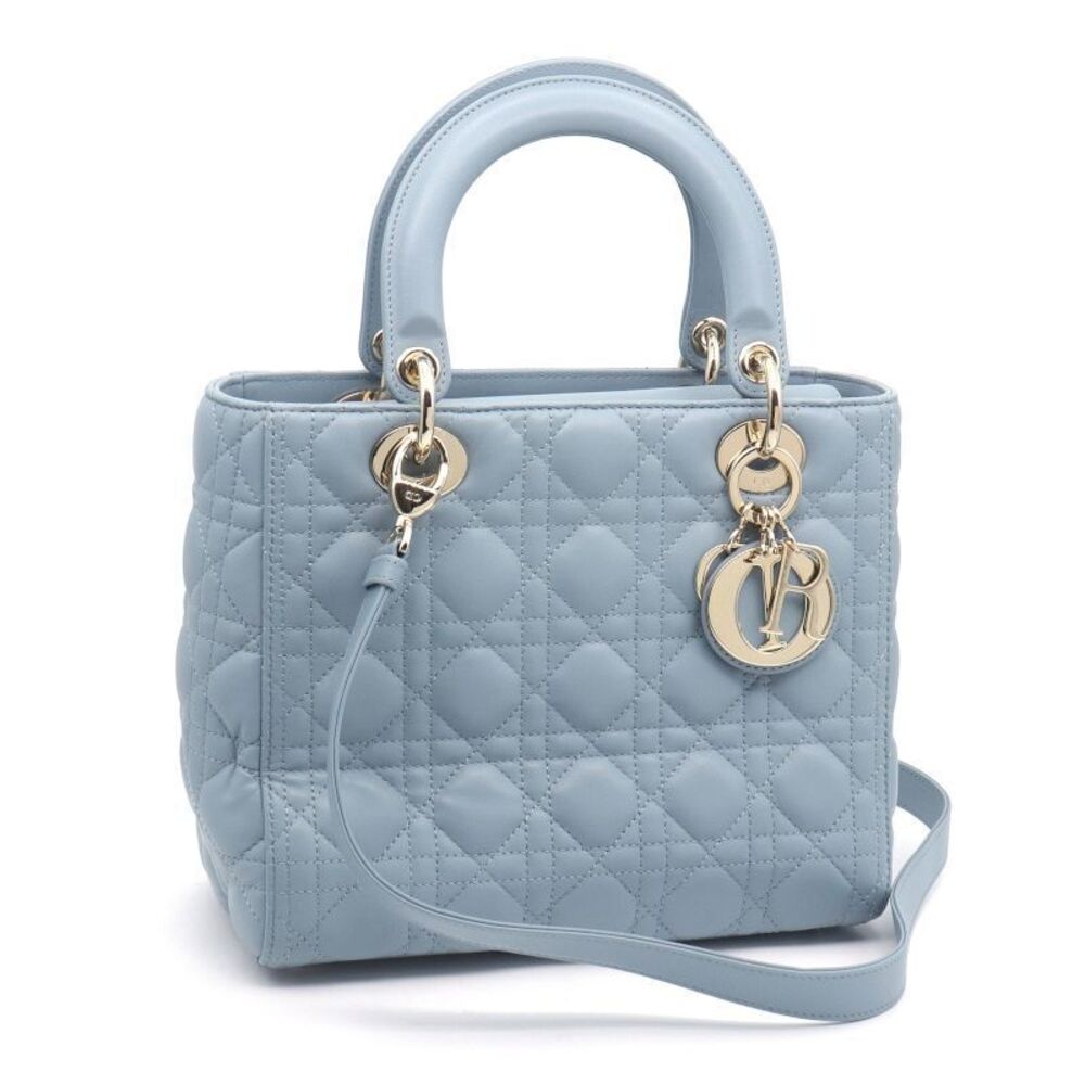 Christian Dior Lady Bag Lambskin Cannage 2Way Shoulder Bag Blue